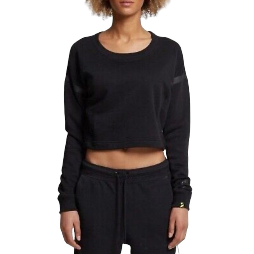 EUC Nike Black Track & Field Crop Crewneck Sweatshirt Sz M